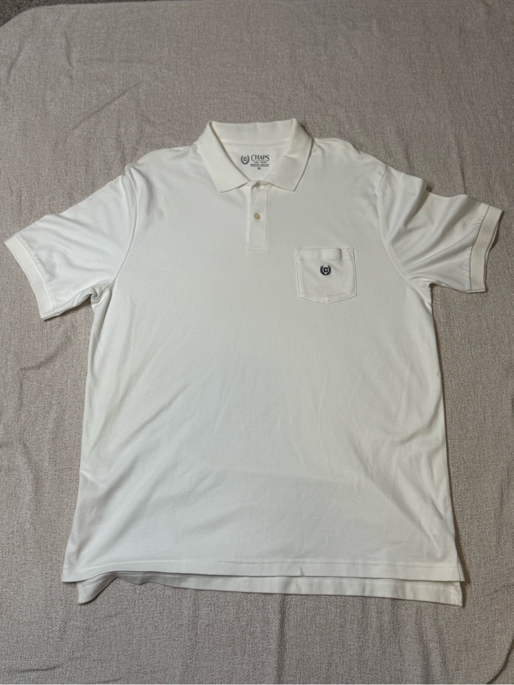 Chaps Men’s White Pocket Polo Shirt with Logo
